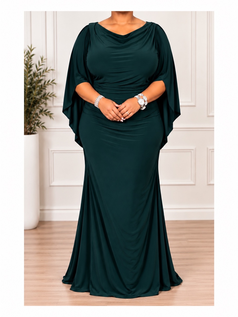 Betsy Adam Women’s Plus Size 18W Dark Forest Green Draped Formal Dress